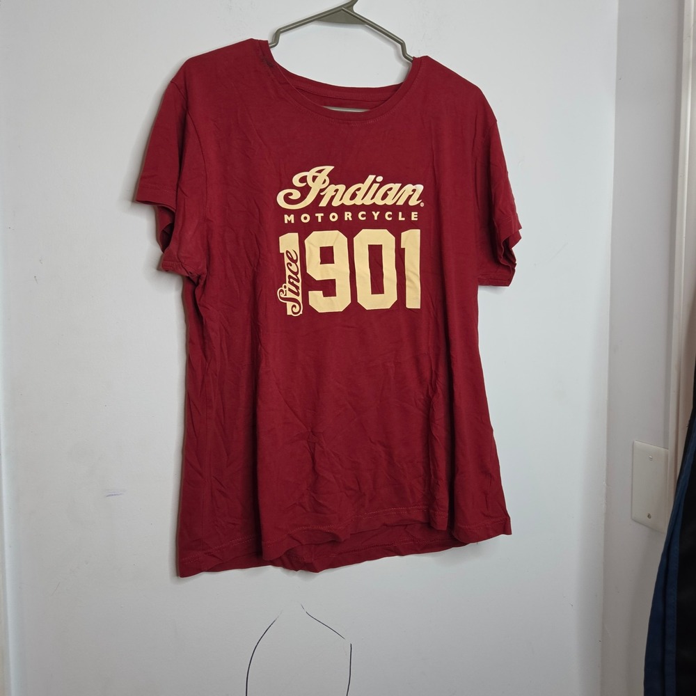 Indian Motorcycle Mens XL Burgundy Red Since 1901 Elkhart Graphic T-Shirt